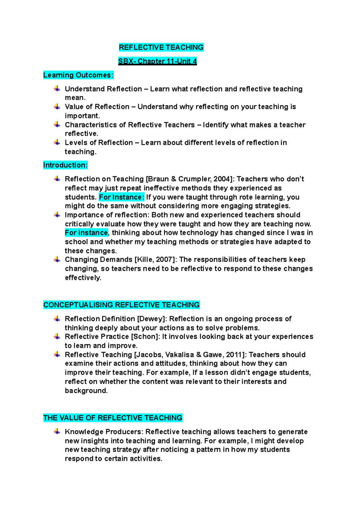 Reflective Teaching Insights: UNIT 4 - 111049 Overview - Studocu
