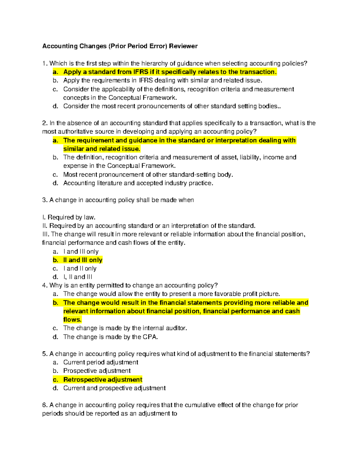 Accounting Changes - Theory Questions for Review: A Comprehensive Guide ...