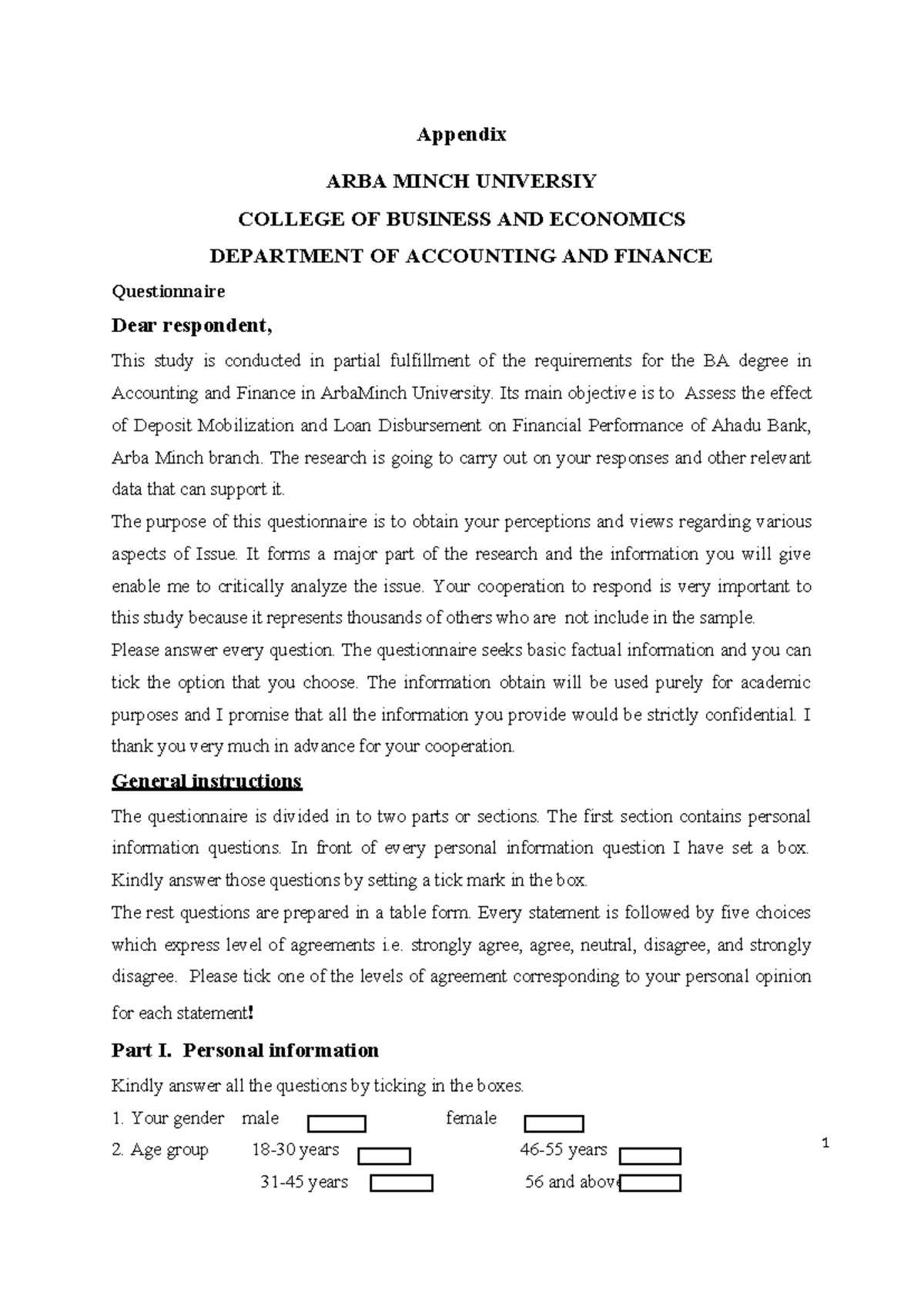 BA in Accounting & Finance: Questionnaire Sample for Research Study ...