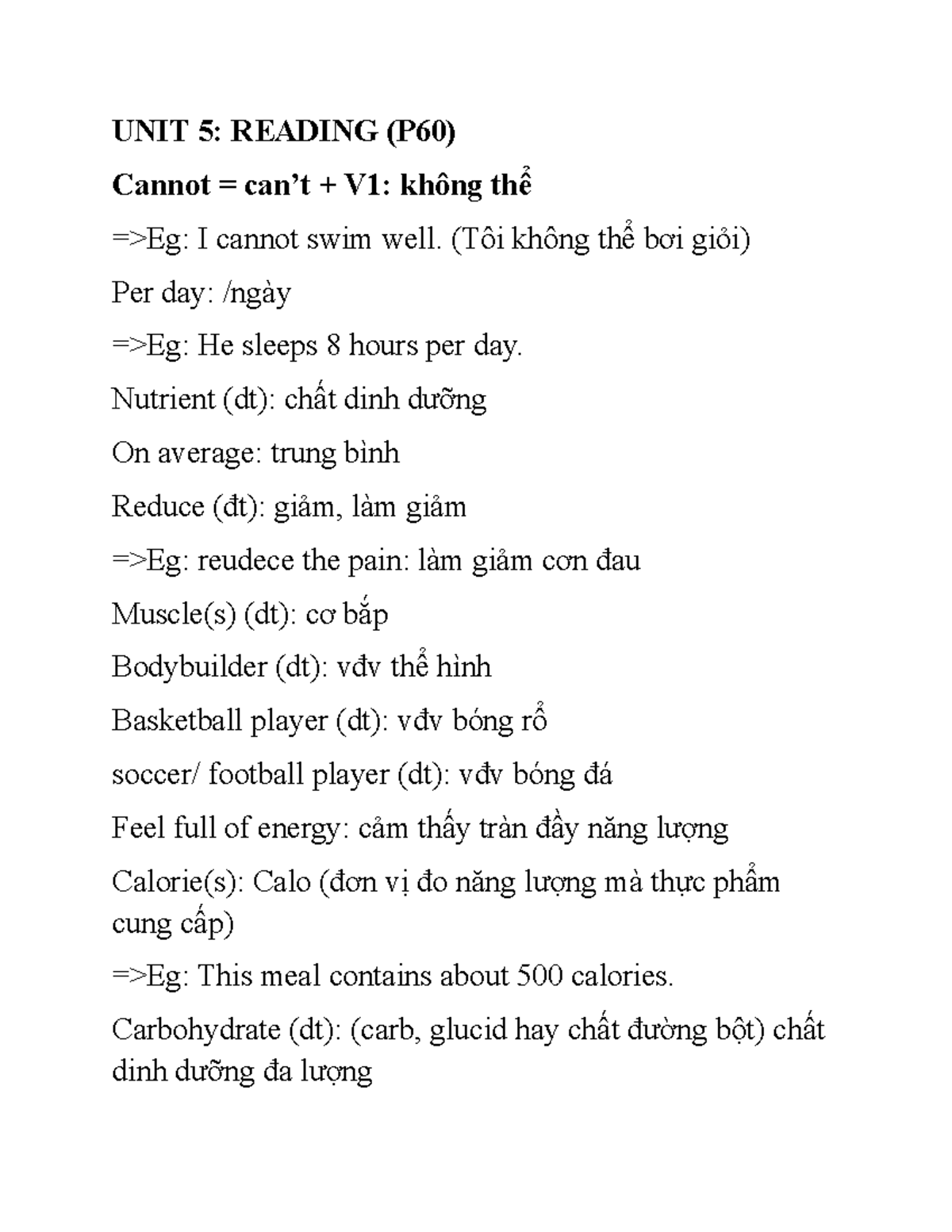 UNIT 5: READING (P60) - Nutritional Insights for Athletes - Studocu