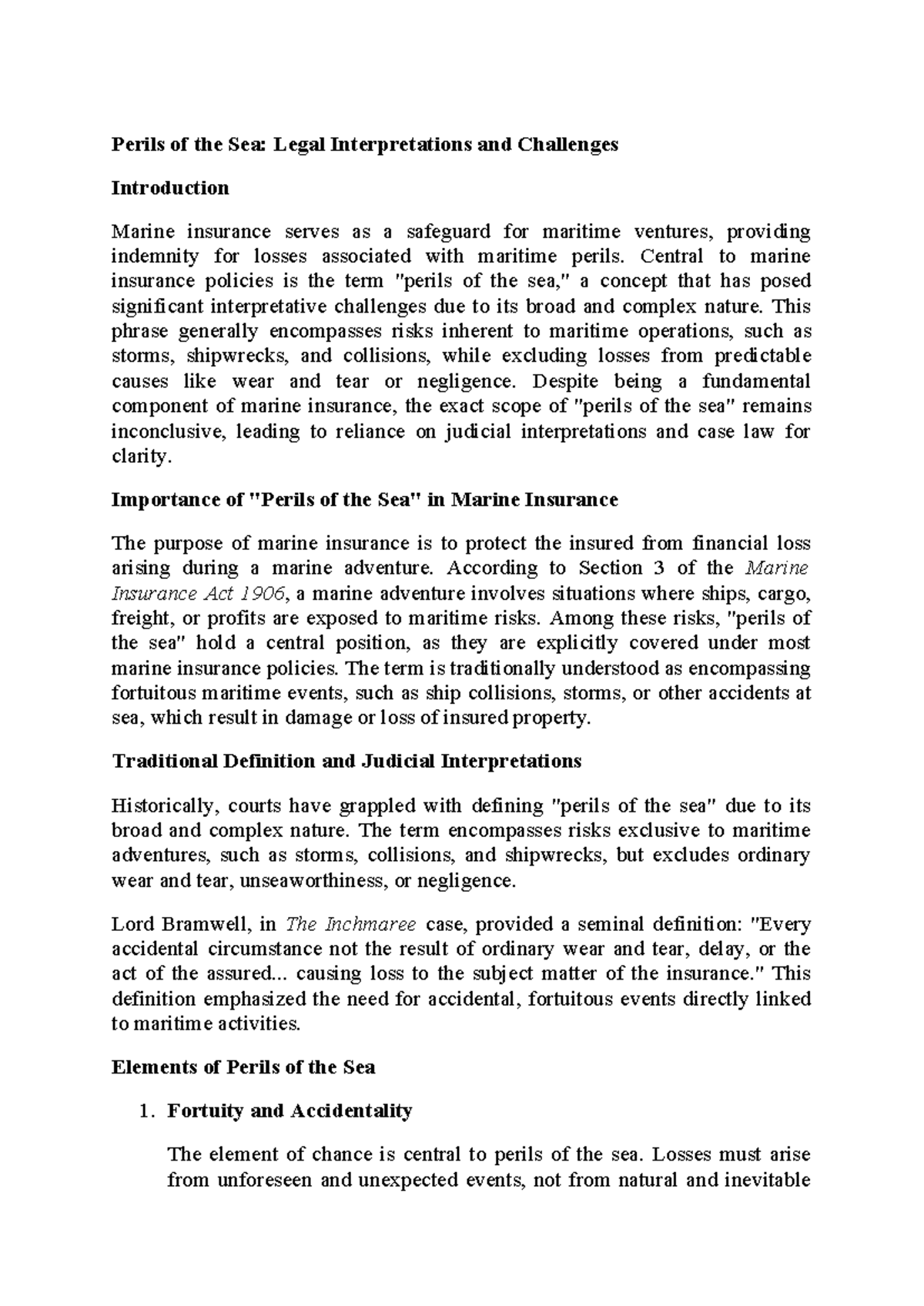 Perils of the Sea: Insights on Marine Insurance Law and Challenges ...