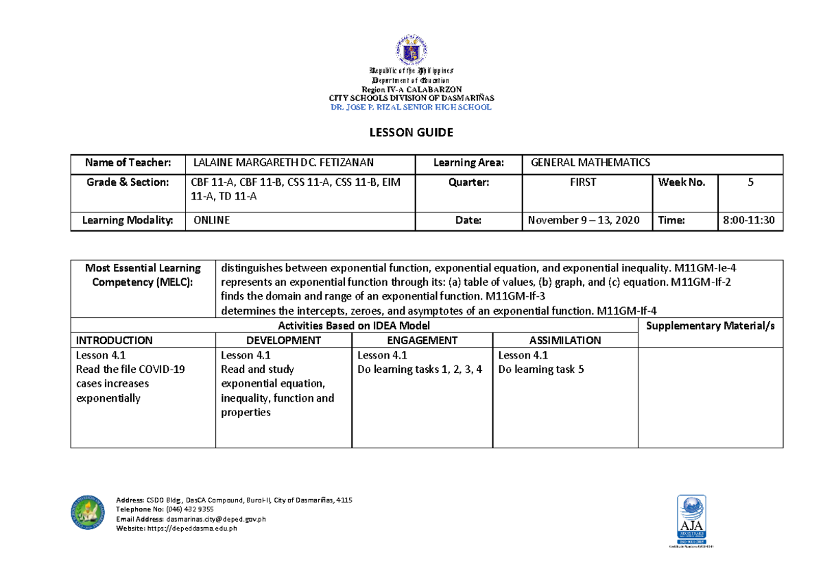 General Math ODL week 5 - Guide for teachers - Republic of the ...