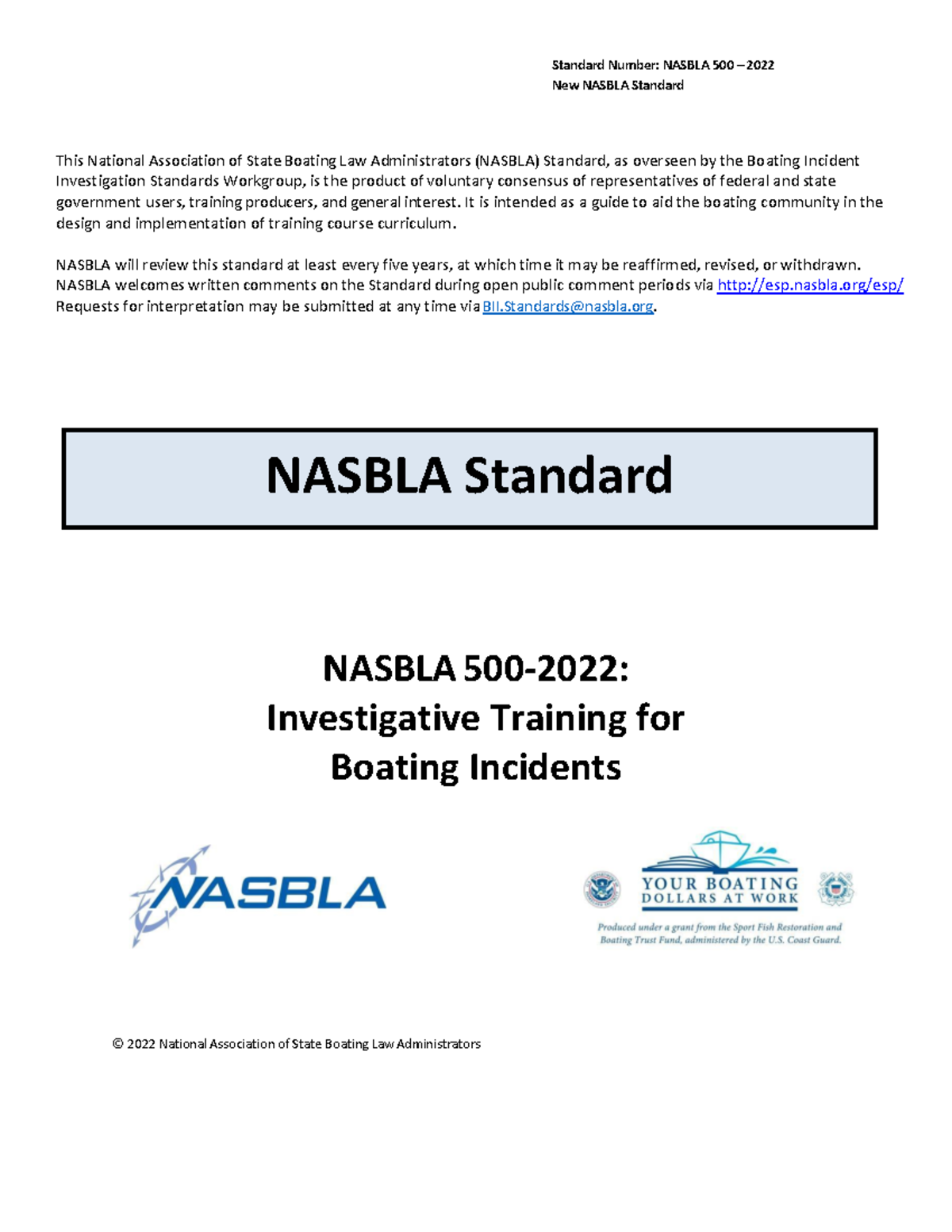 NASBLA 500-2022 Investigative Training for Boating Incidents Guide ...