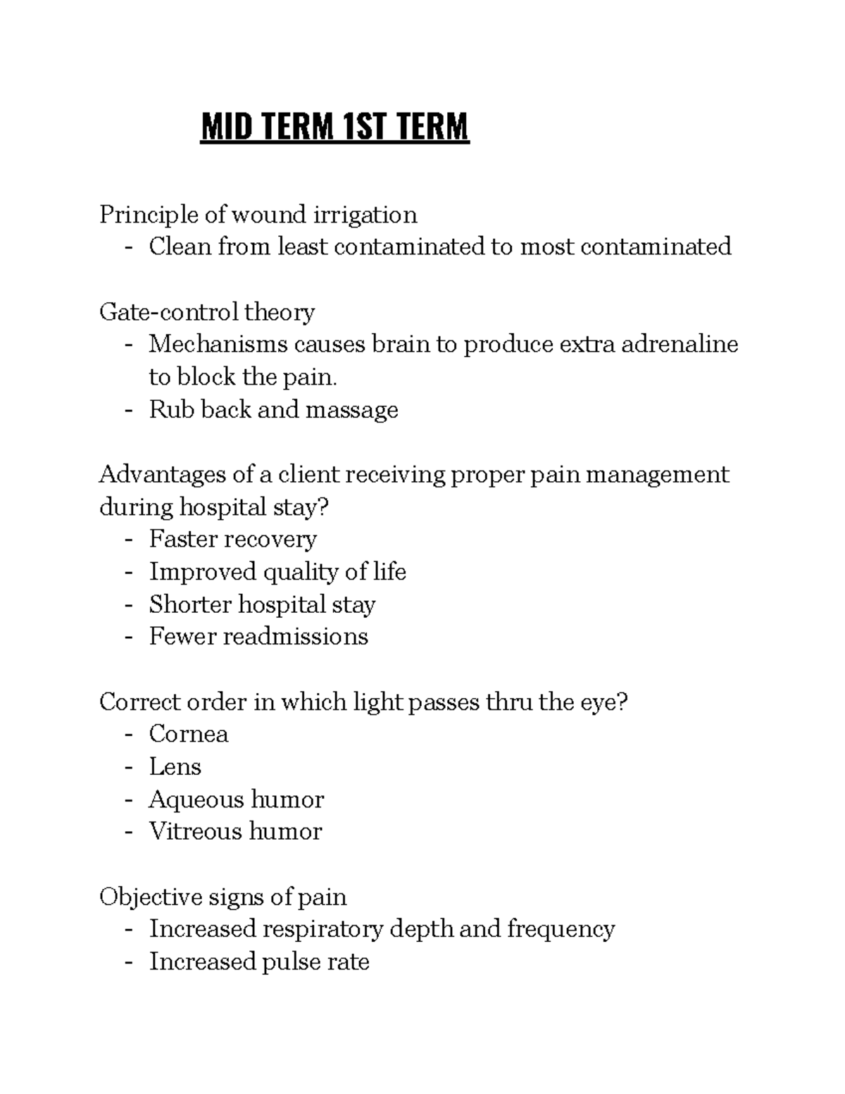 Mid Term Notes - 1st Term Nursing Concepts (Unitek College) - Studocu