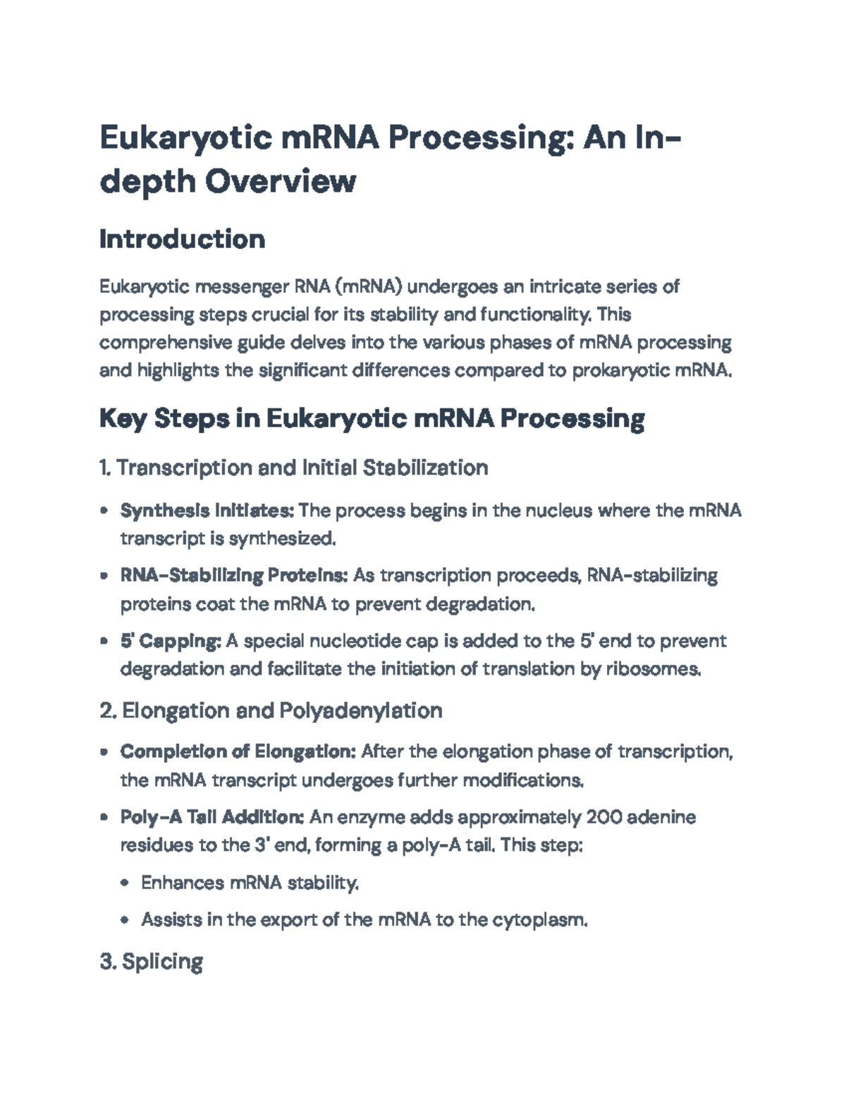 Eukaryotic mRNA Processing: A Comprehensive Guide for Bio 101 - Studocu