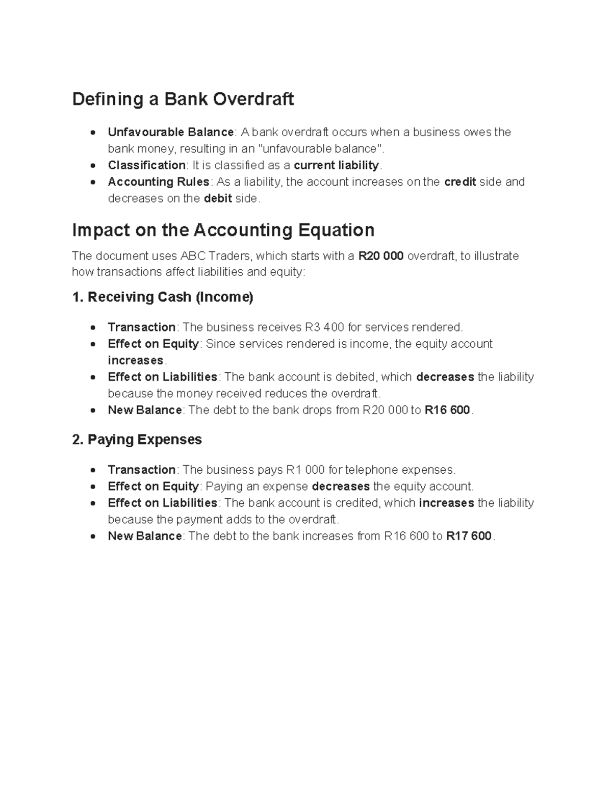 BANK OVERDRAFT NOTES: Understanding Liabilities and Equity - Studocu