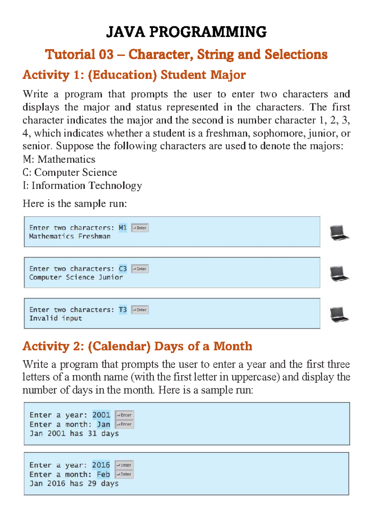 PR1 - W03 Character String and Selections - JAVA PROGRAMMING Tutorial 0 ...