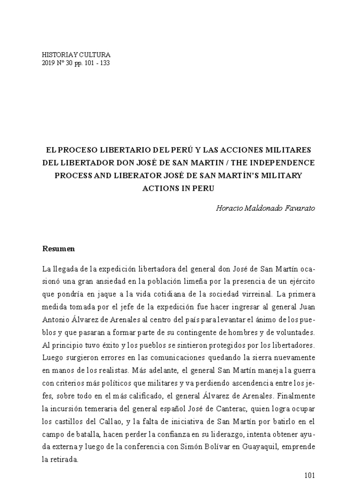 El proceso libertario del Perú y las acciones de José de San Martín ...
