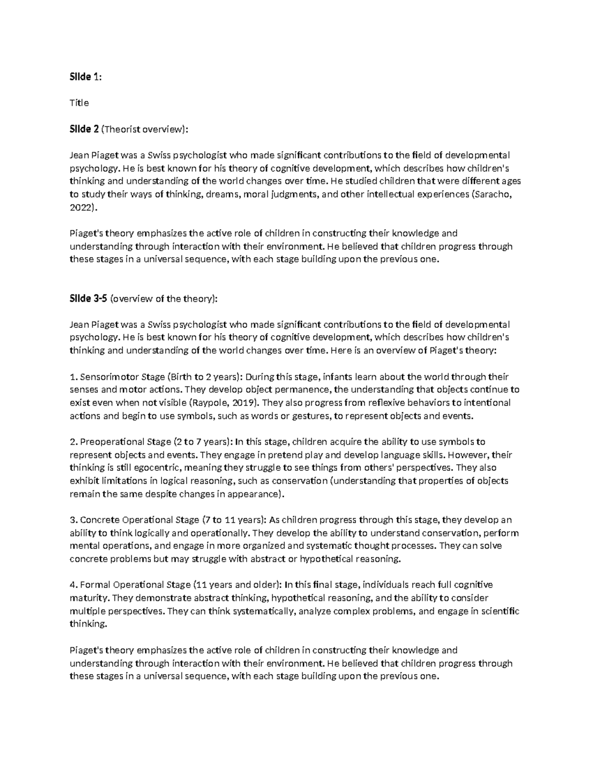 ECS 125 Lecture Notes: Understanding Piaget's Theory of Cognitive ...