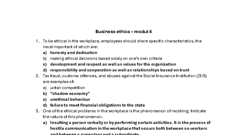 Business Ethics Module 4: Key Concepts and Ethical Challenges - Studocu