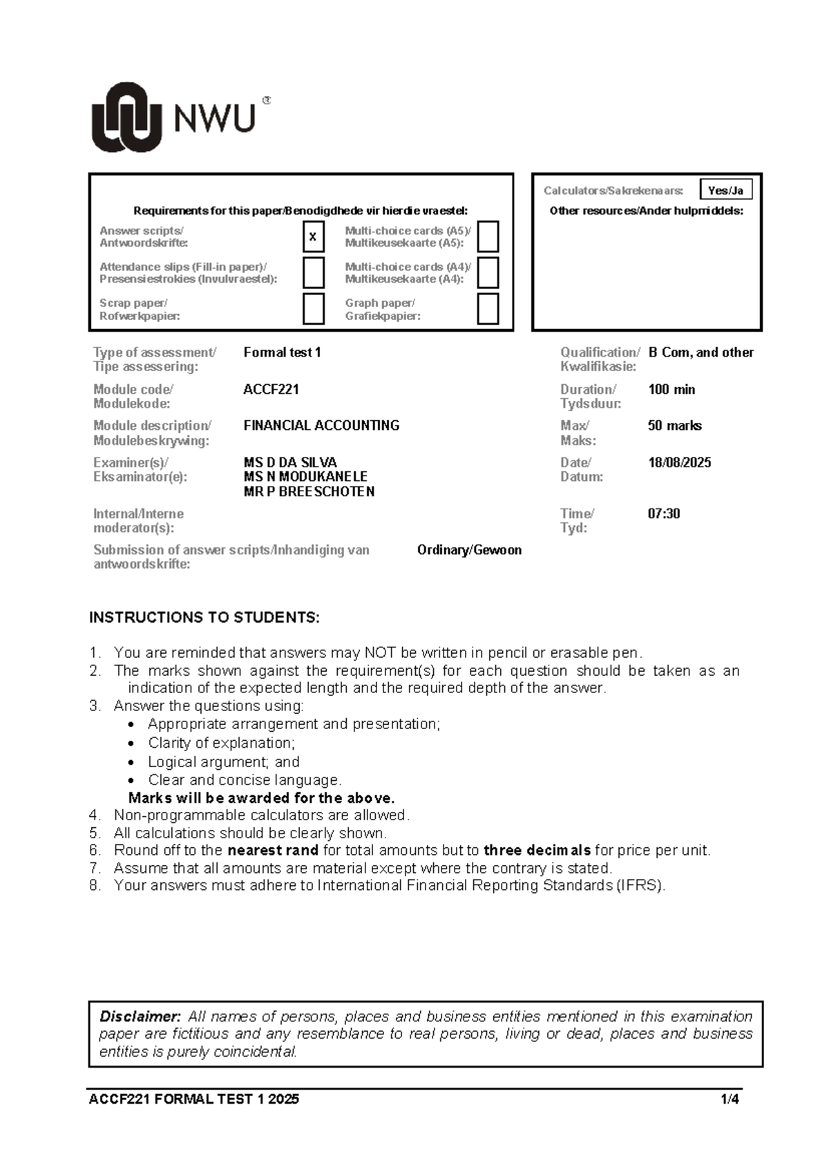 2025 ACCF221 Formal Test 1: Financial Accounting Requirements - Studocu