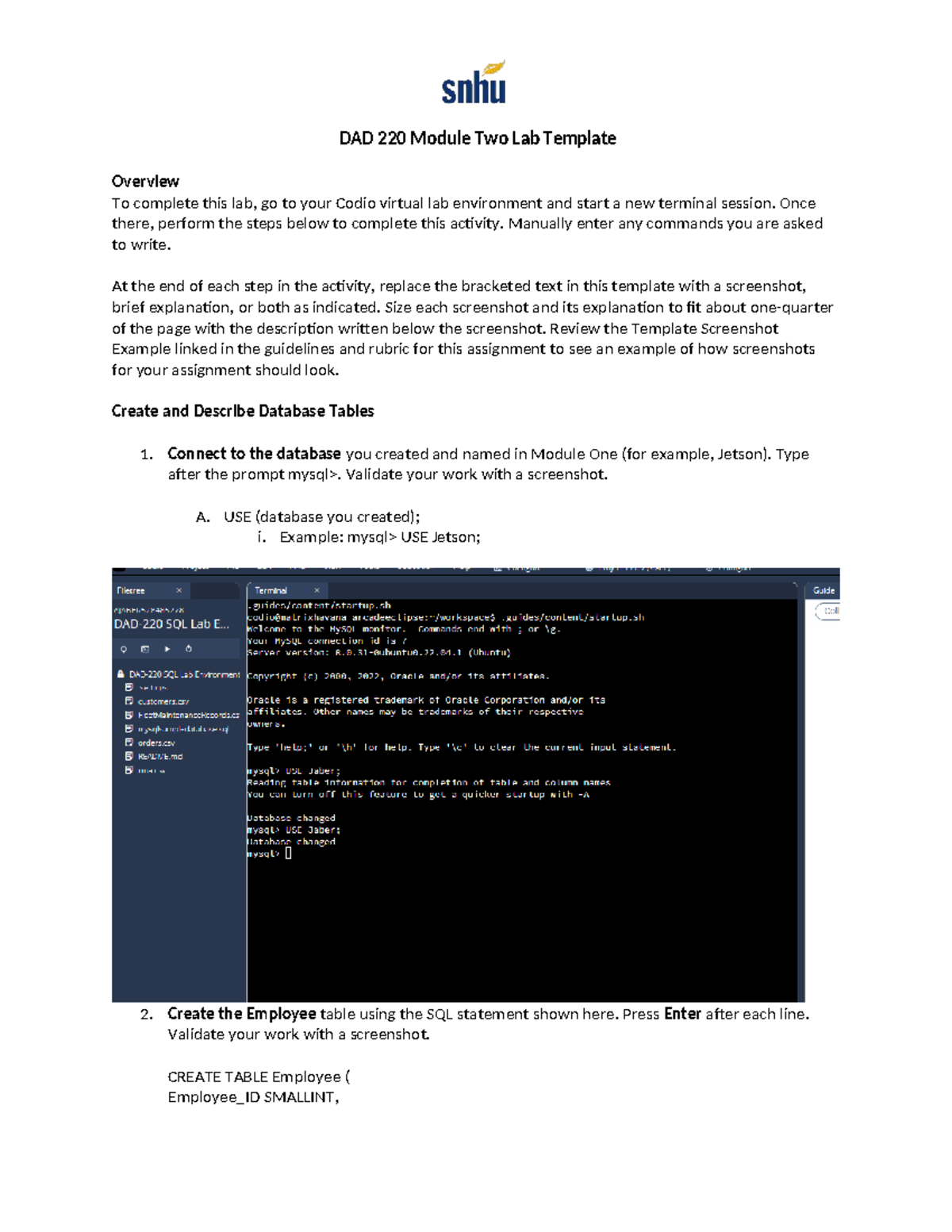 DAD 220 Module Two Lab: Database Table Creation & Description - Studocu