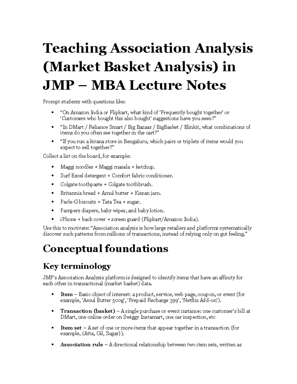 Association Analysis in JMP: MBA Lecture Notes on Market Basket ...