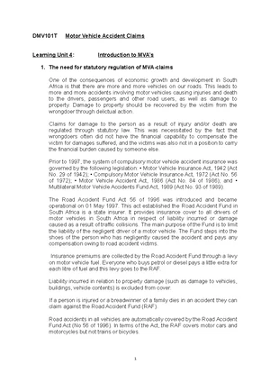 MVA-notes 2018 - Including RABS - DMV101T Motor Vehicle Accident Claims ...