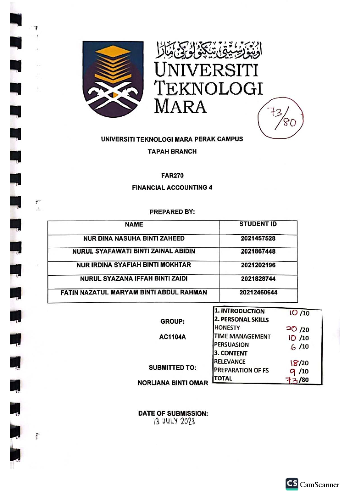 Sample Group Project FAR270 AC1104A Financial Accounting Analysis (MAR ...