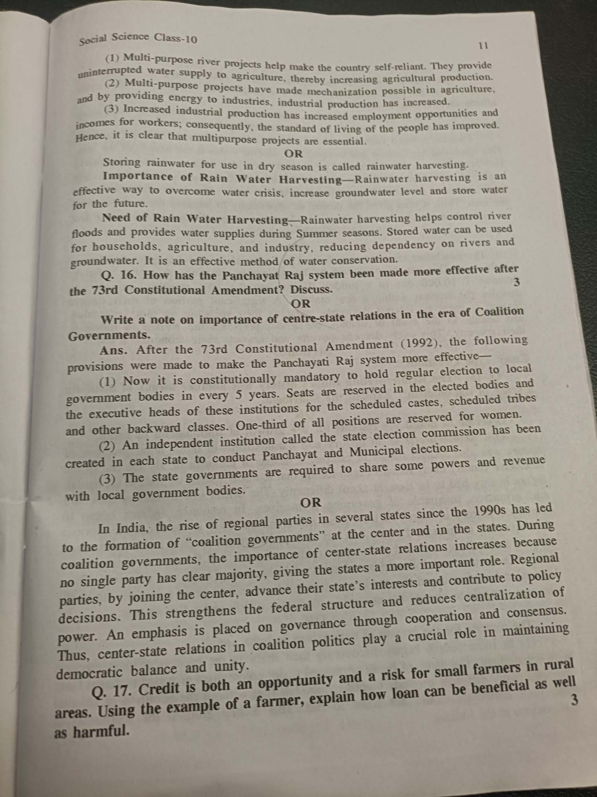 Social Science 11: Key Questions on River Projects & Panchayat Raj ...