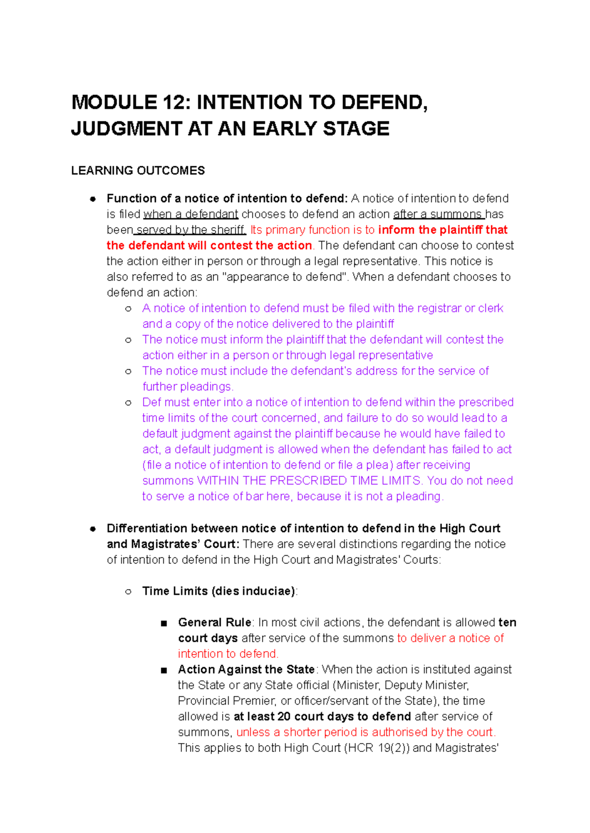 Civil Procedure SEM 2: Module 12 - Intention to Defend & Early Judgment ...