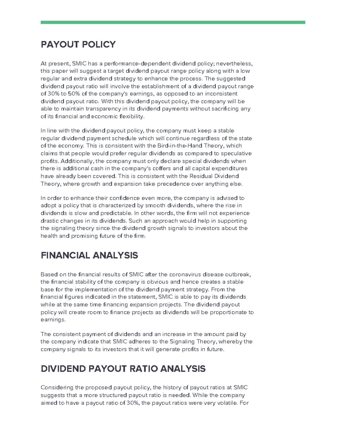SMIC Dividend Payout Policy Analysis and Recommendations - Studocu