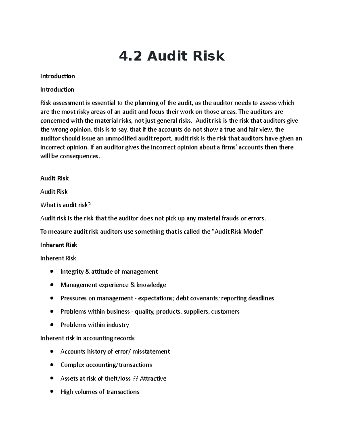 4.2 Audit Risk - Lecture Notes for Understanding Key Concepts - Studocu