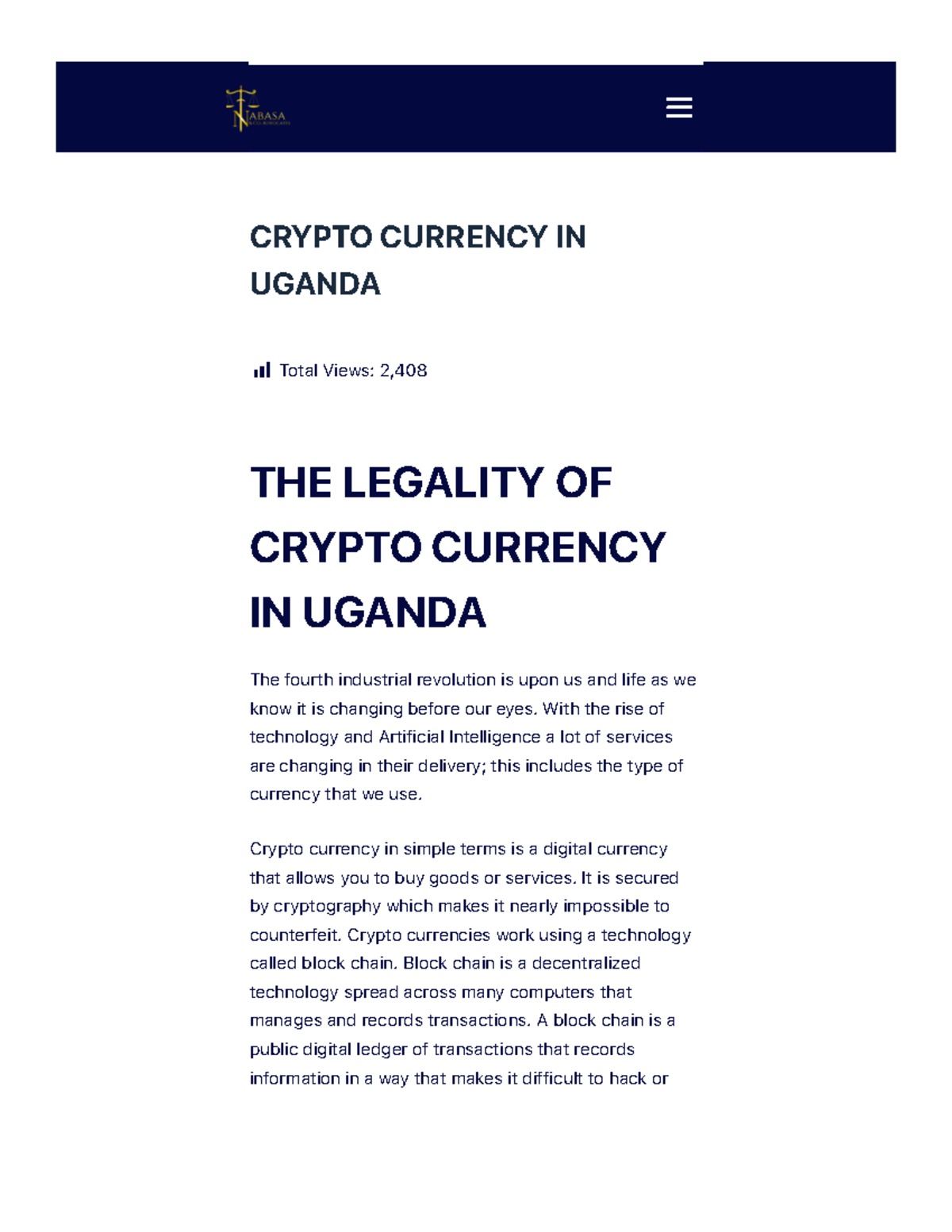 Legality of Crypto Currency in Uganda – Insights by Nabasa & Co. - Studocu