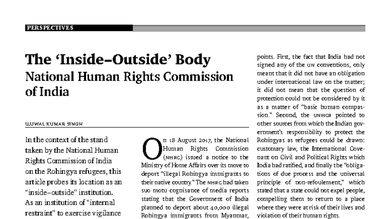 NHRC Perspectives on Rohingya Refugees: A Critical Analysis ...