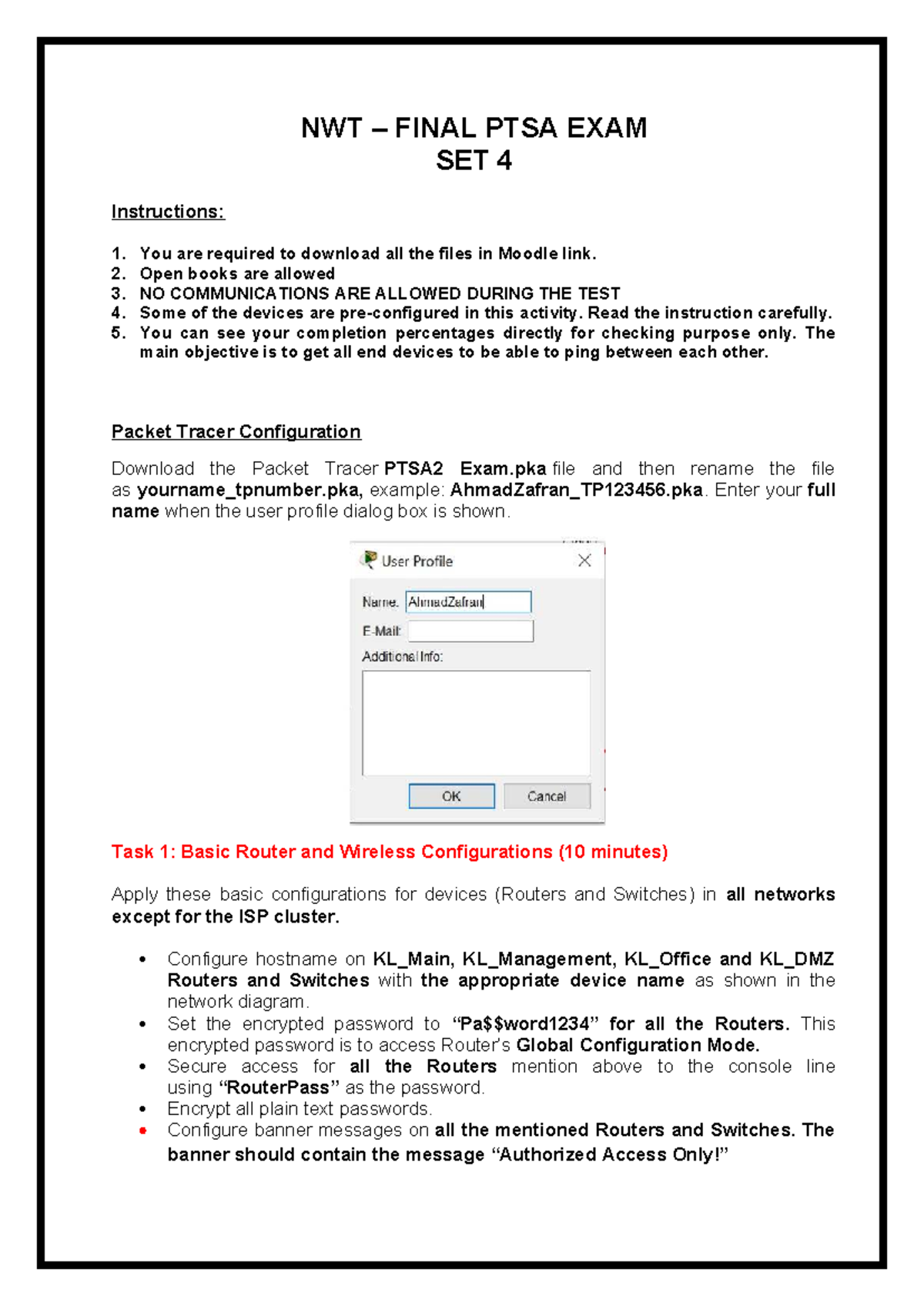 NWT PTSA FINAL EXAM SET 4 - May 2025 Instructions & Tasks - Studocu