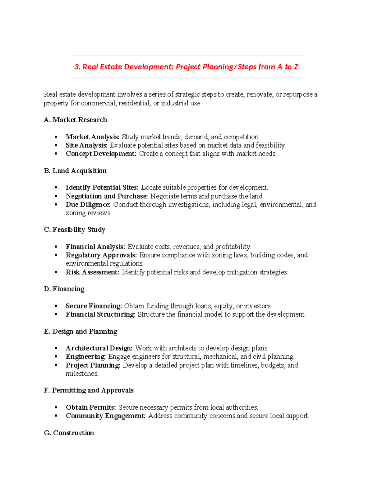 Real Estate Development & Project Planning - Comprehensive Guide - Studocu