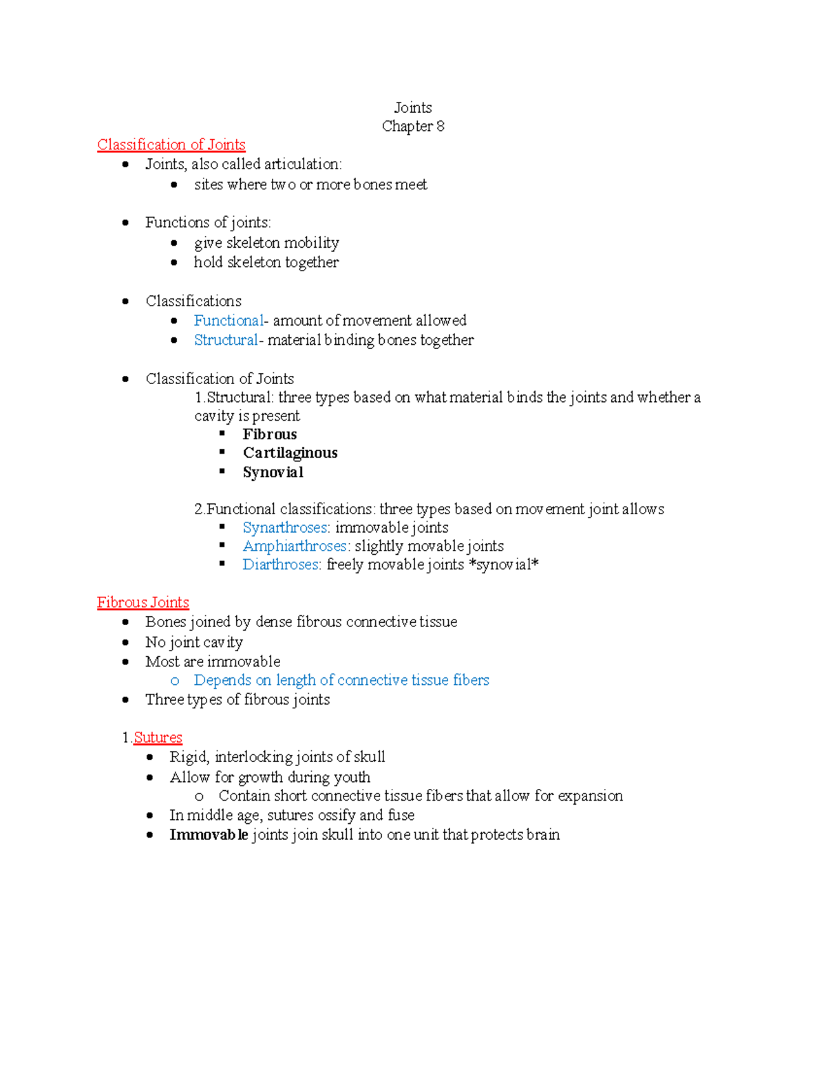 A&P 2023 Final Exam Study Notes: Joints Classification and Functions ...