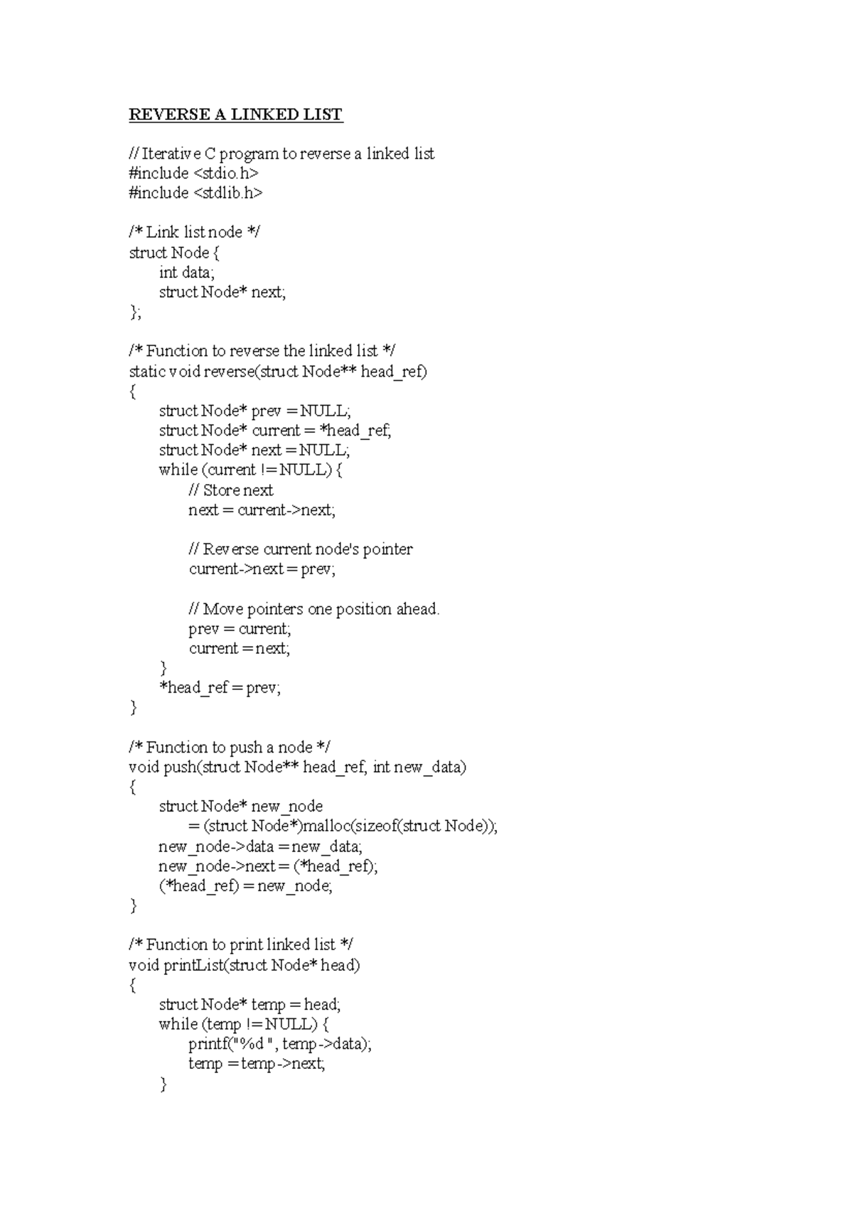 C Programming: Linked List Operations (Reversal, Sorting, Merging ...