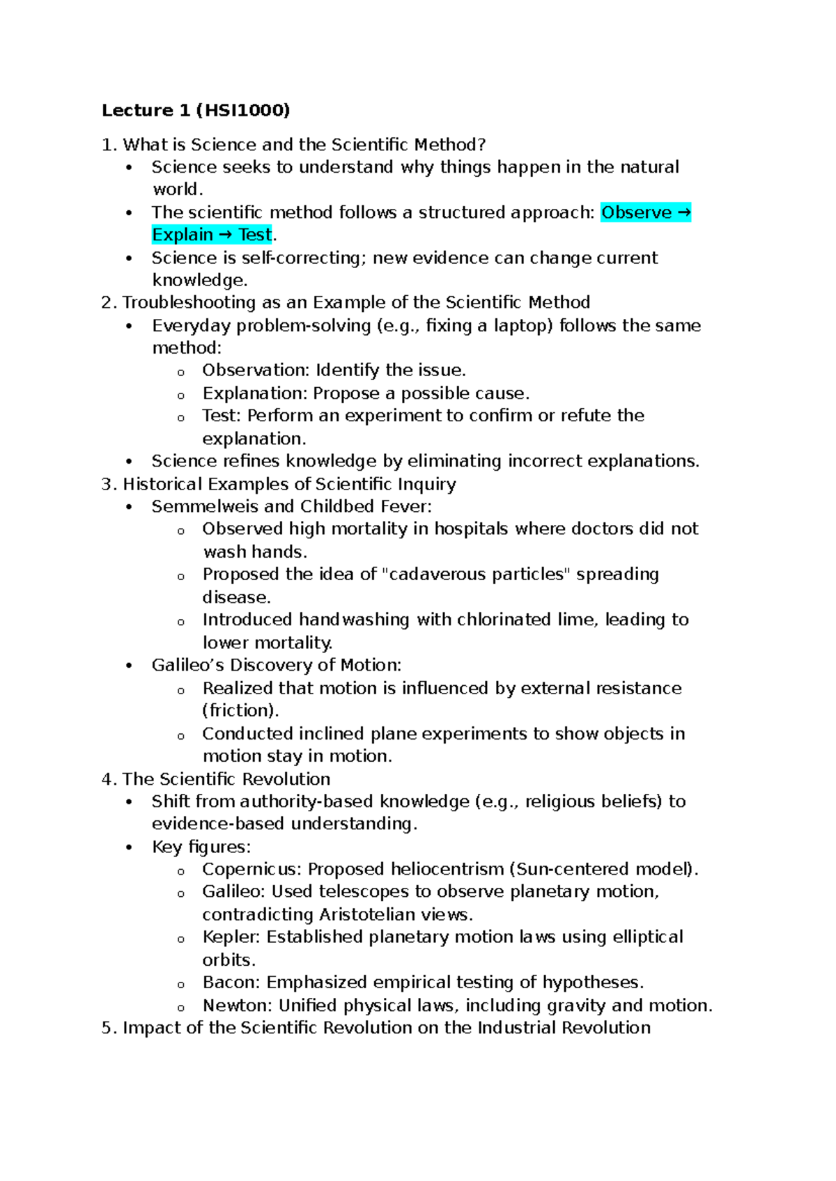 Lecture Notes on Science & Scientific Method (HSI1000) - Studocu
