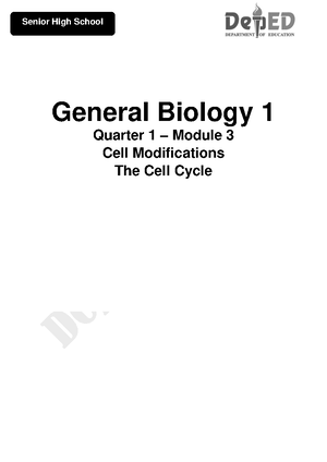 Grade 12 General Biology 1 Q1 Module 4: Cell Division Overview - Studocu