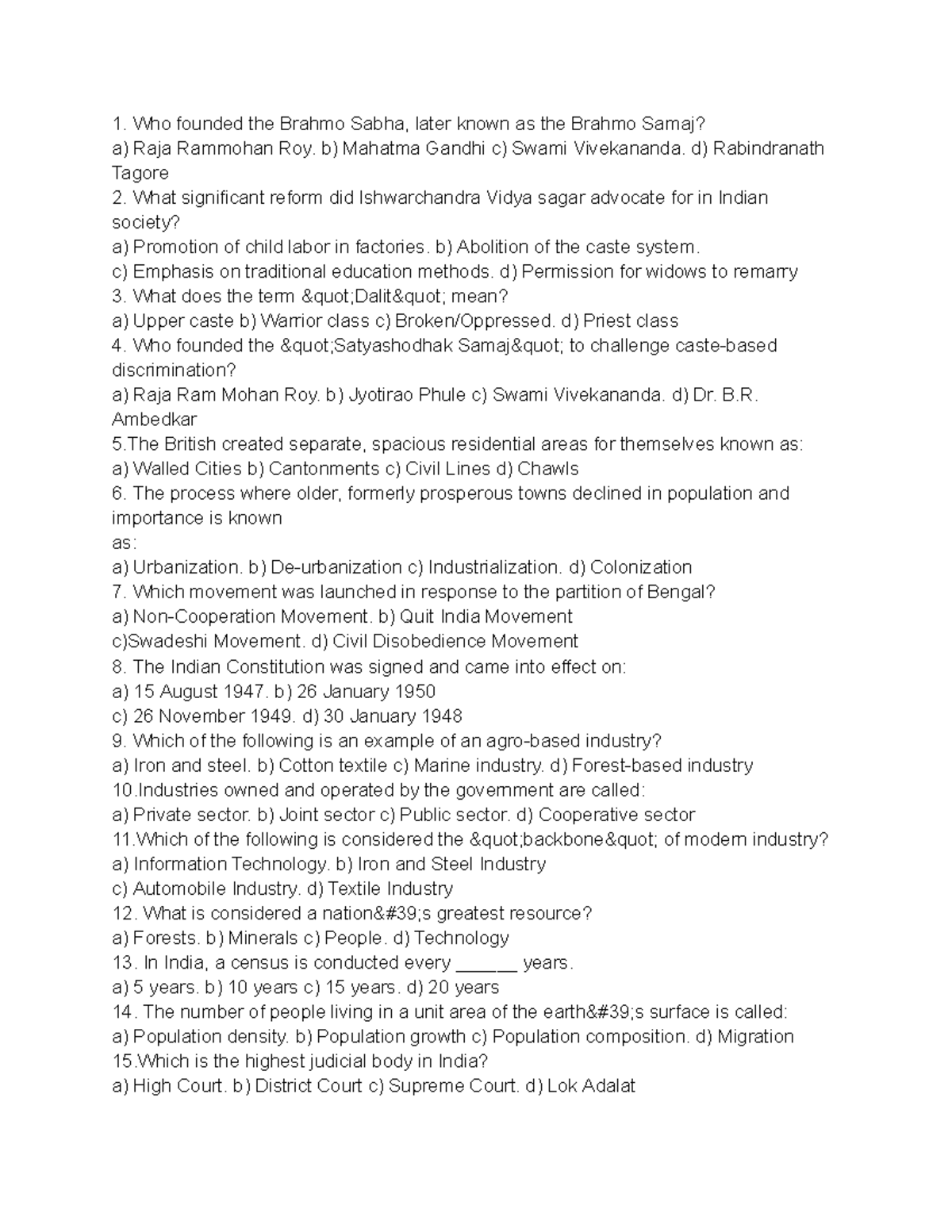 History Quiz: Key Figures and Events in Indian Reform Movements - Studocu