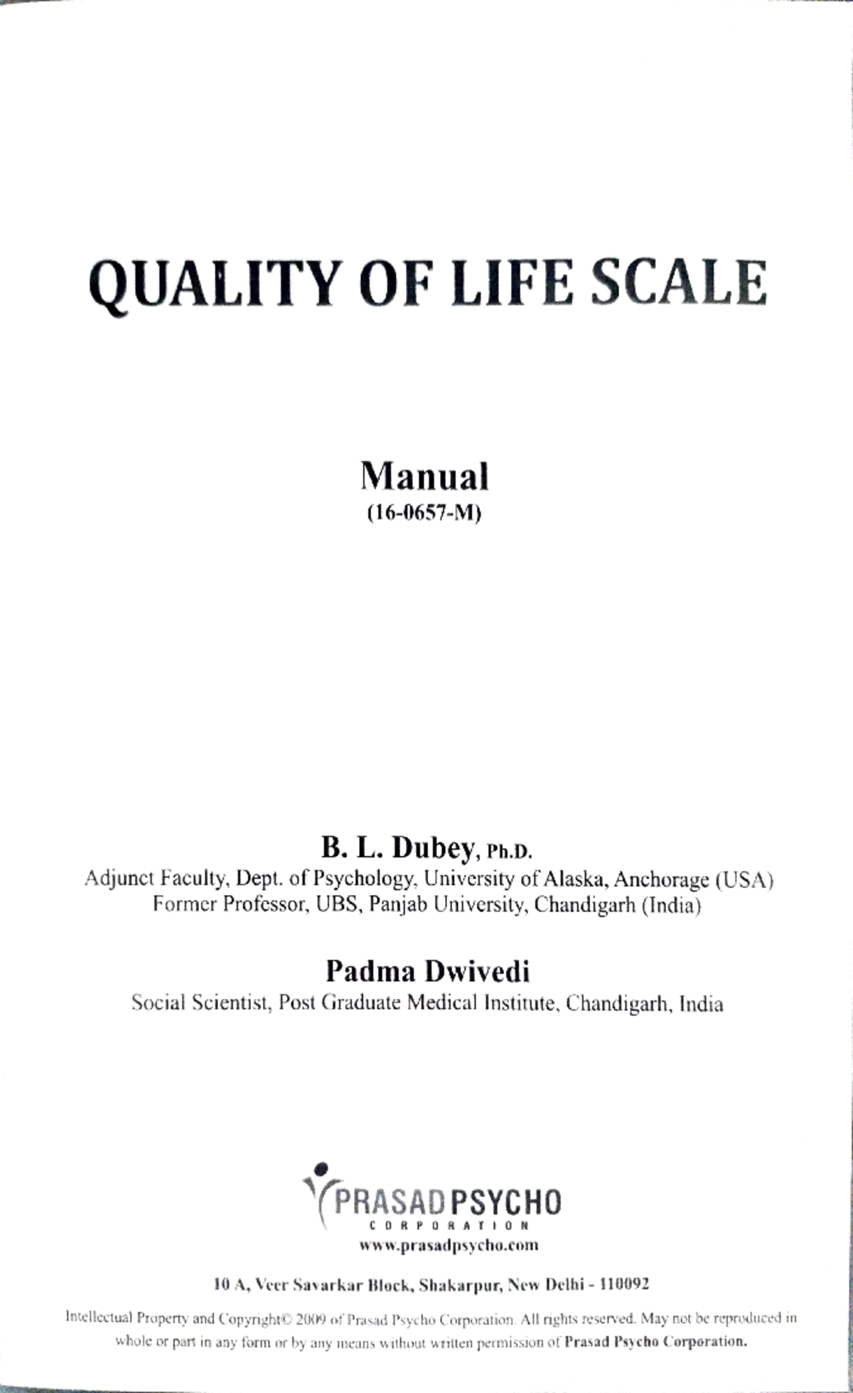 Quality of Life Scale (QOL) - Development, Reliability, and Validity ...