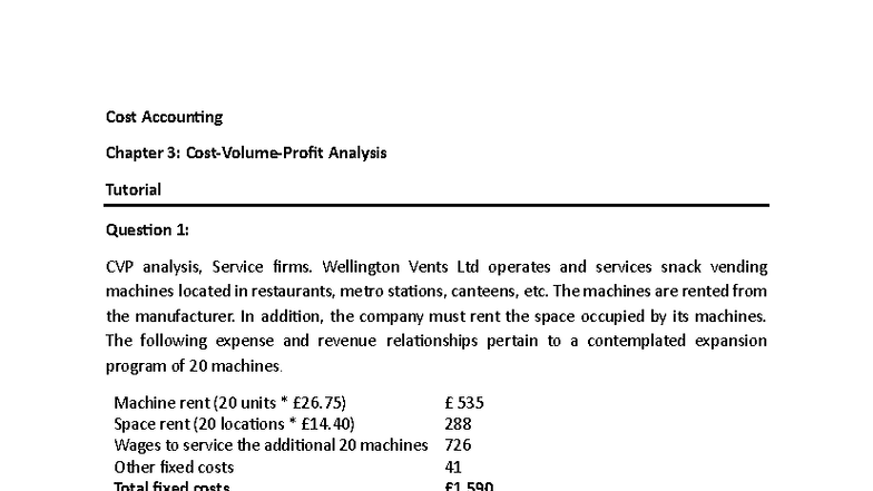 Cost Accounting Tutorial: Chapter 3 CVP Analysis for Wellington Vents ...
