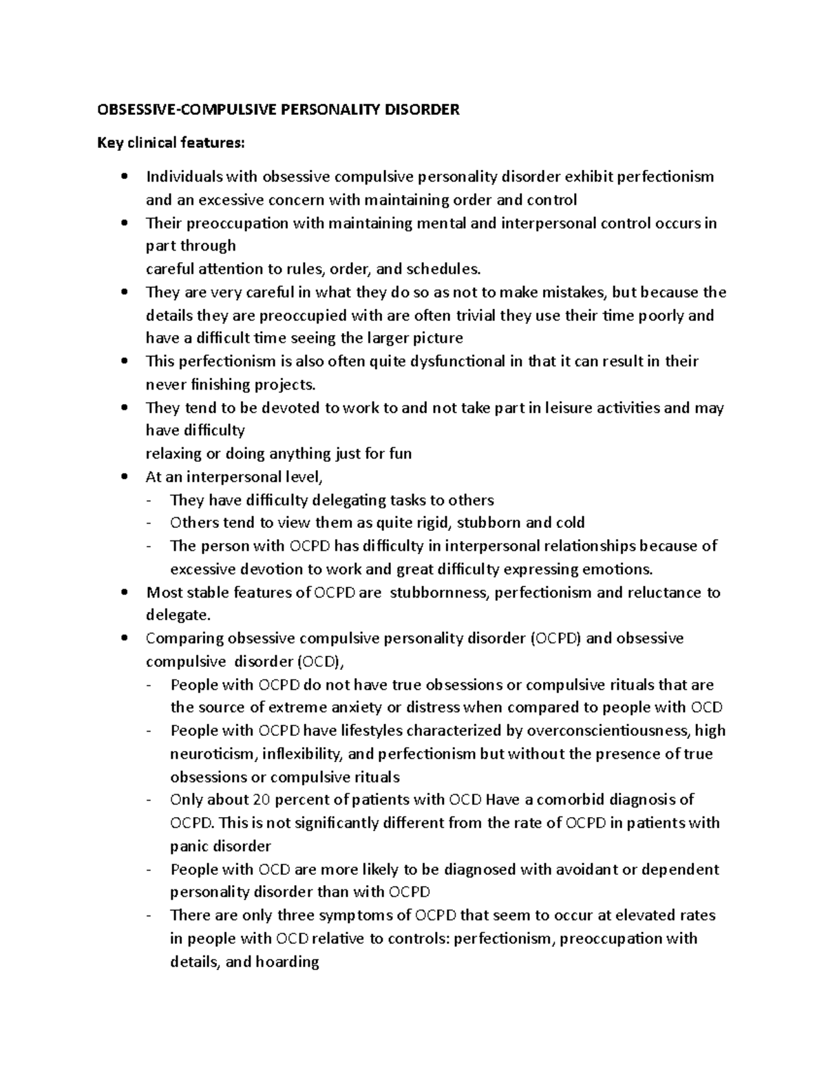 OCPD: Key Features, Comorbidities, and Causal Factors Explained - Studocu