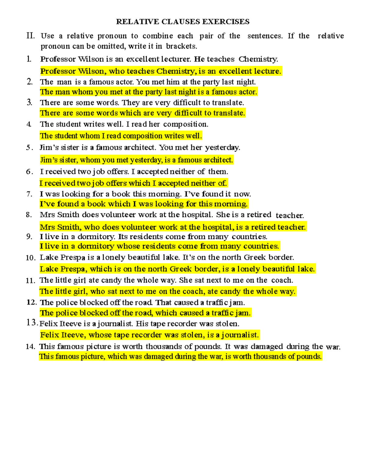 Relative Clauses Exercises - Comprehensive Practice Workbook - Studocu