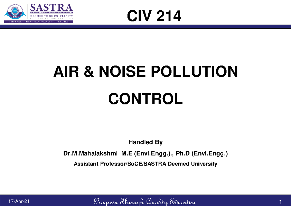 CIV214 Unit III - Air & Noise Pollution Control Measures Notes - Studocu