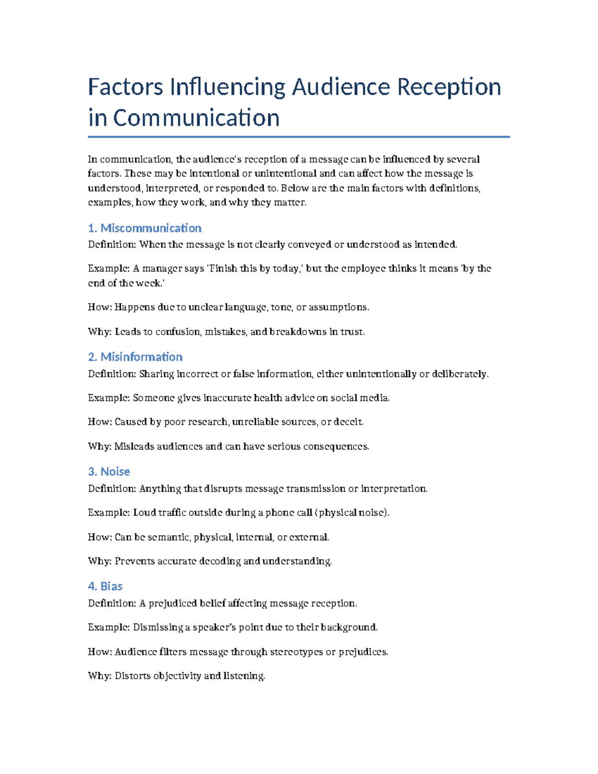 Factors Influencing Audience Reception: Study Sheet for Comm 101 - Studocu