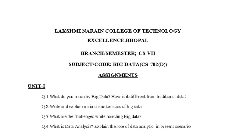 Big Data Assignment Overview (CS-702) - Studocu