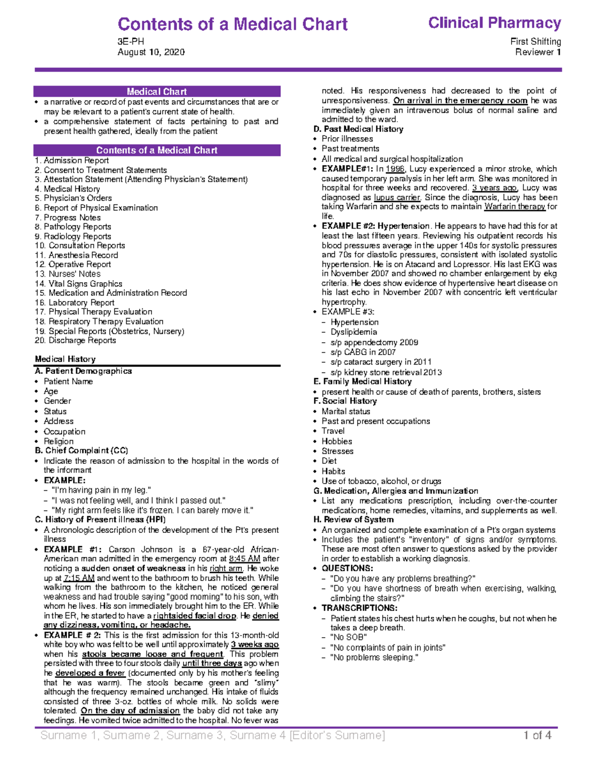 Clinical Pharmacy: Medical Chart Contents Overview and Hypertension ...