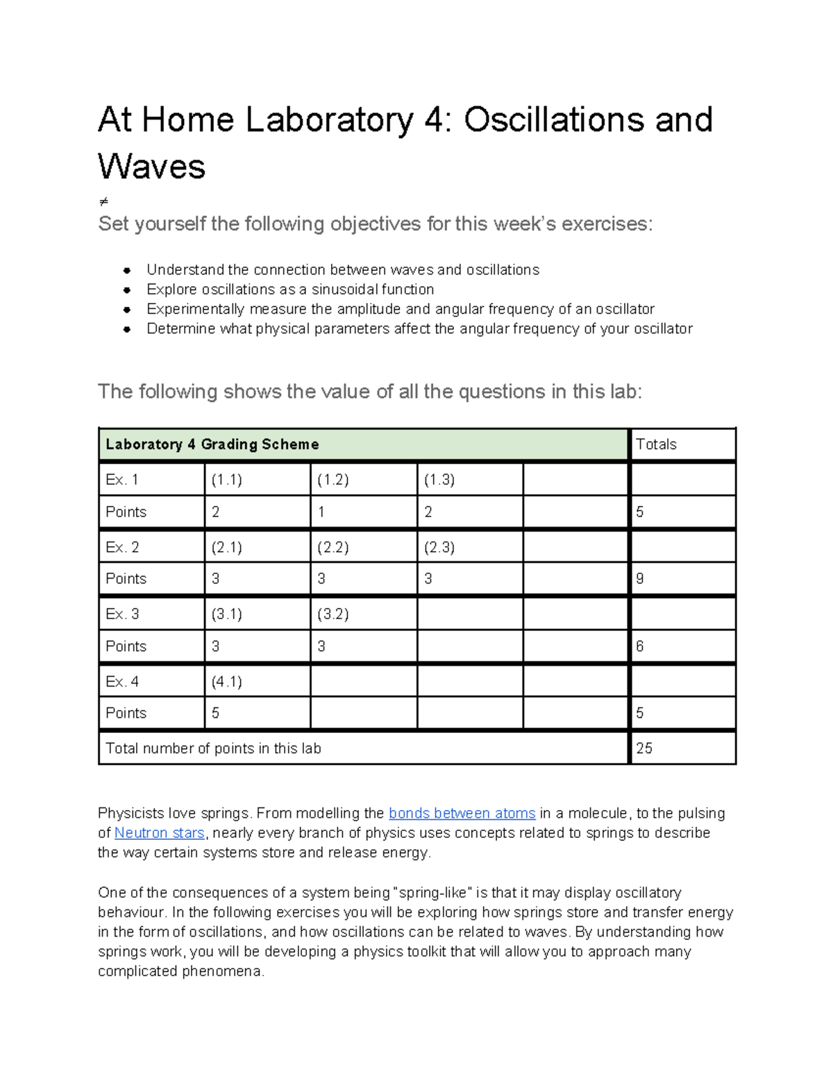 Lab 4: Oscillations and Waves - Experimental Guide & Grading Details ...