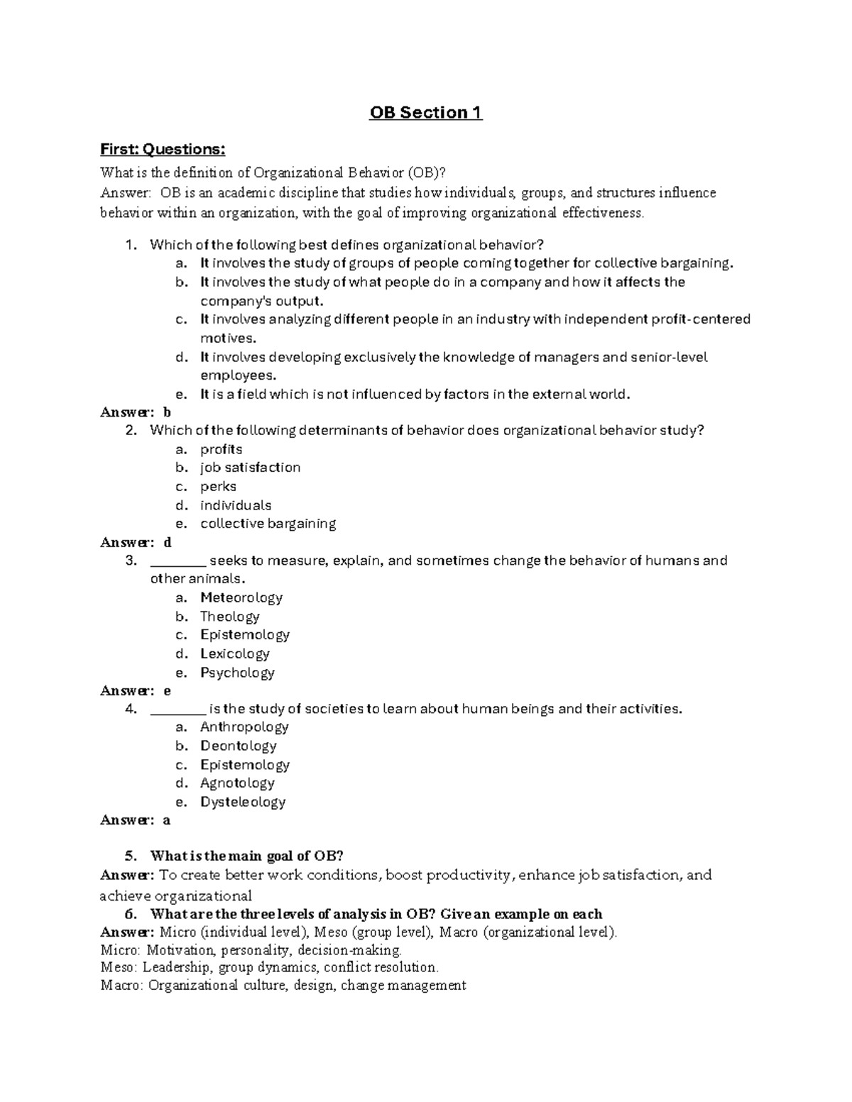 OB Section 1: Key Concepts and Questions on Organizational Behavior ...