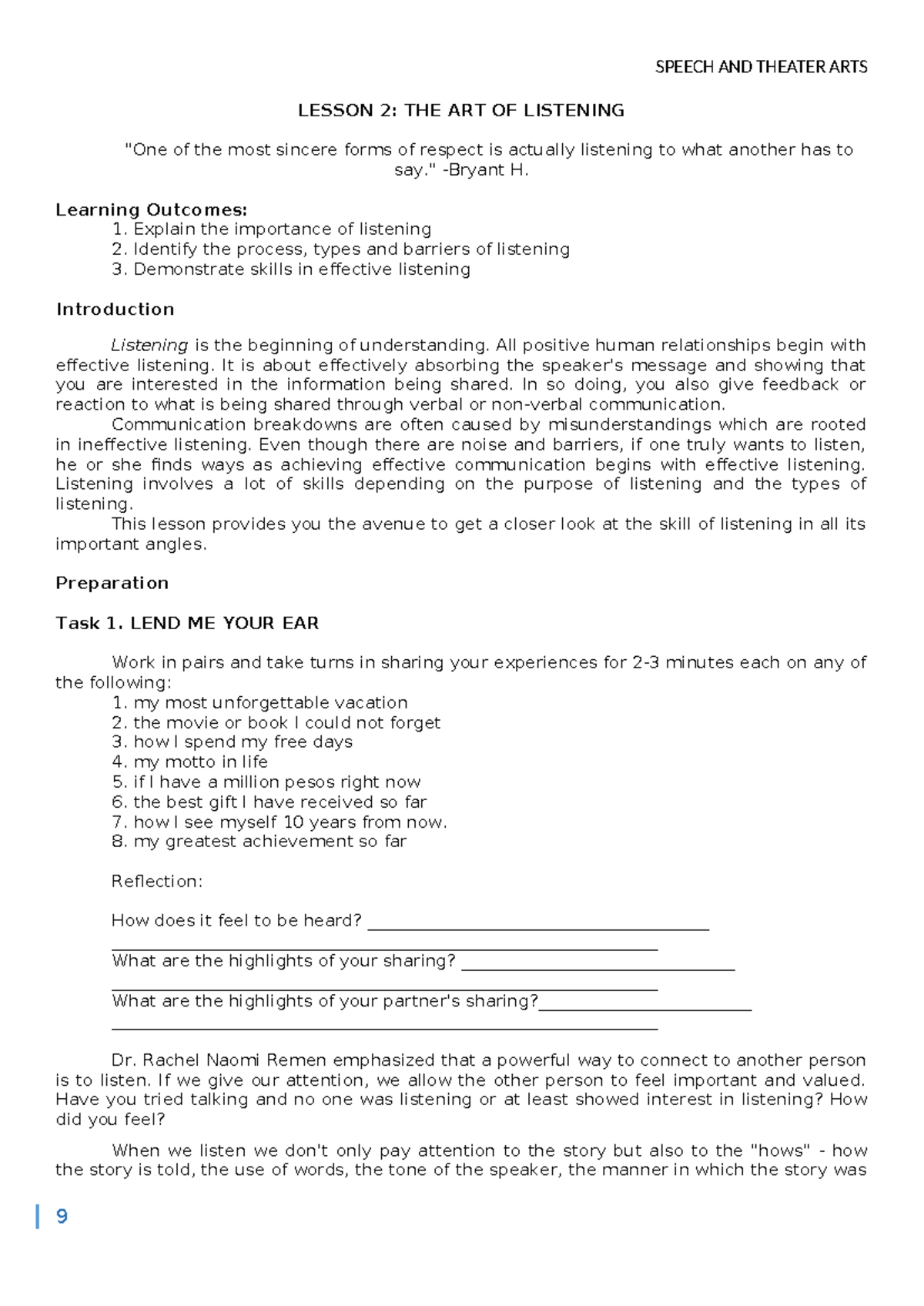 STA Lesson 2: Mastering the Art of Listening in Speech and Theater ...