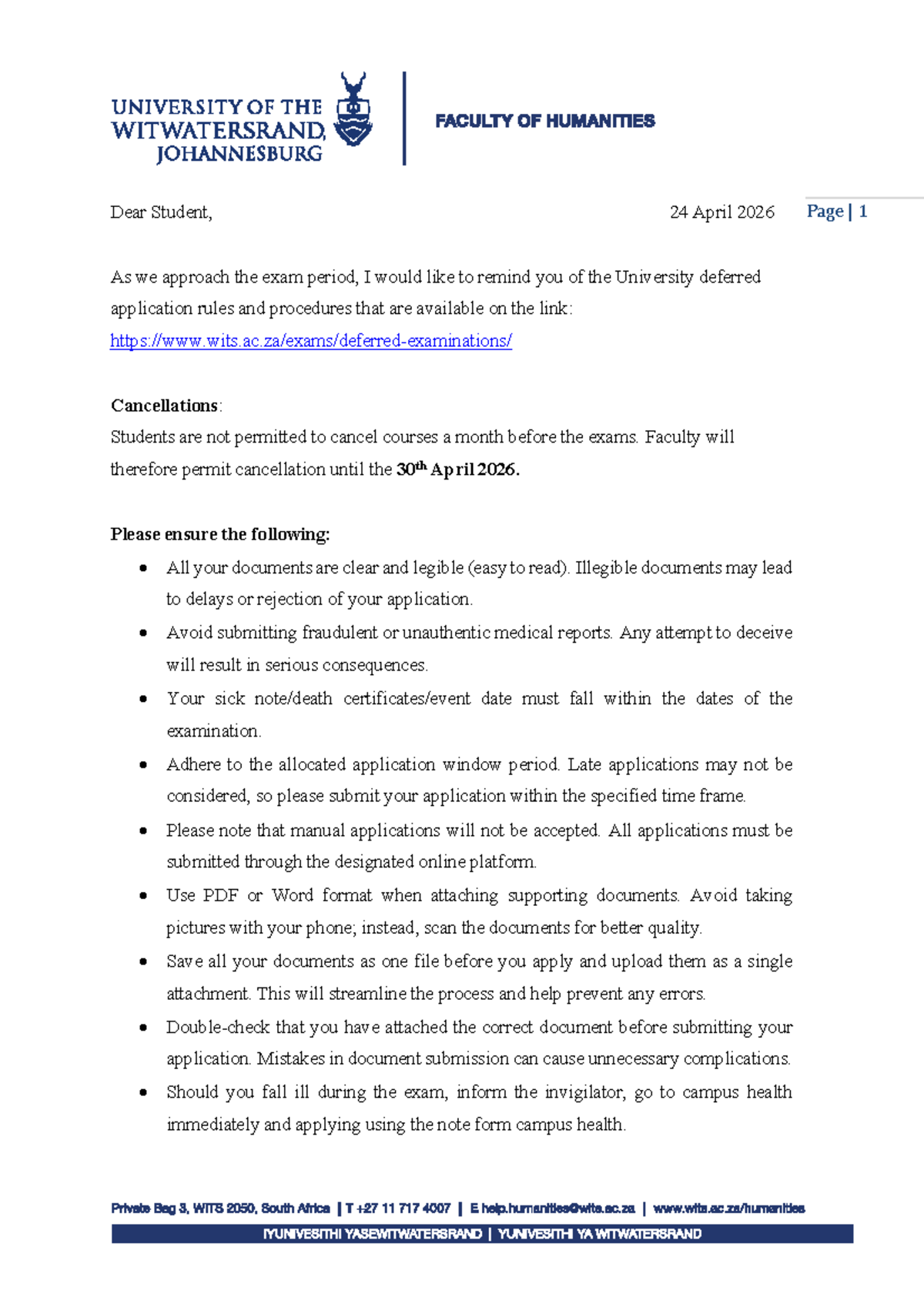 Deferred Exam Application Guidelines - Important Info - Studocu
