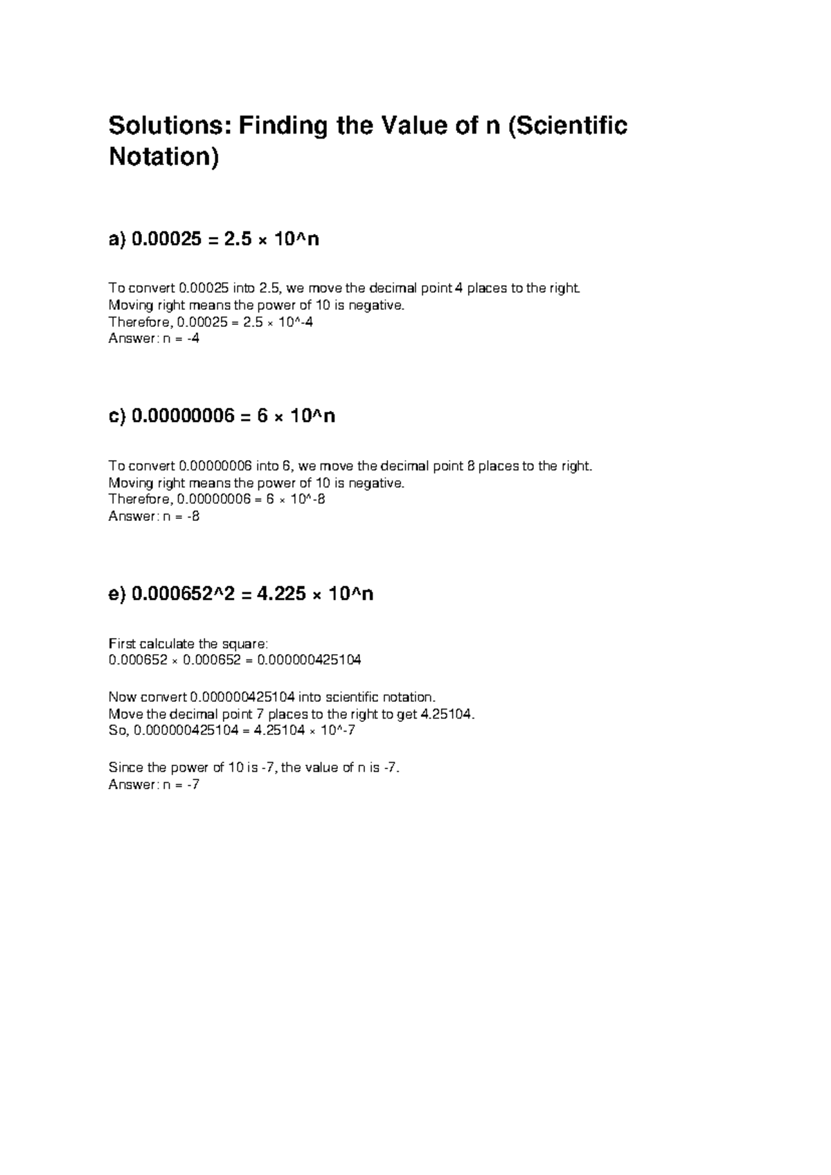 Scientific Notation Solutions: Finding Value of n - Studocu