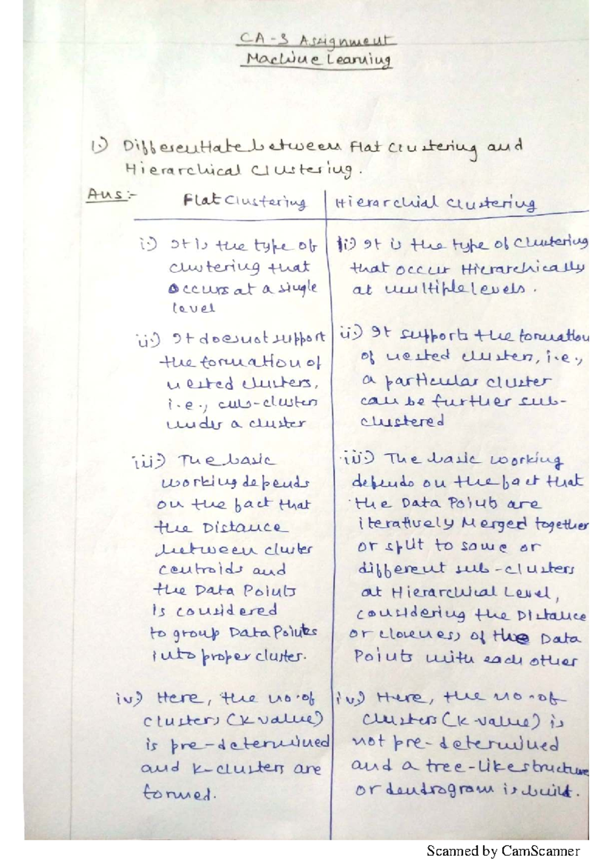 ML CA3 Assignment: Comparing Flat and Hierarchical Clustering - Studocu