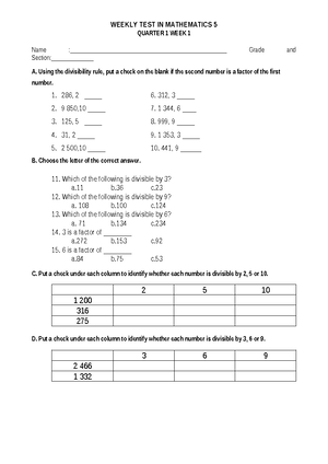 MATHEMATICS 5 Weekly Test: GCF & LCM Problems - Studocu