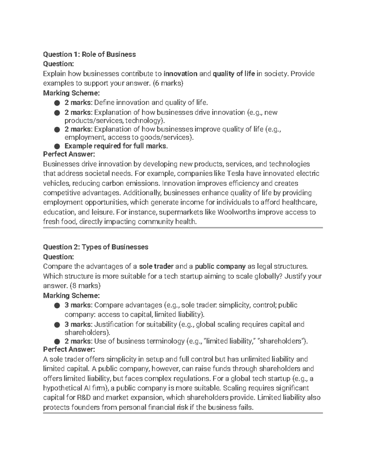 Practise Questions: Business Innovation & Structure Analysis (BUS101 ...
