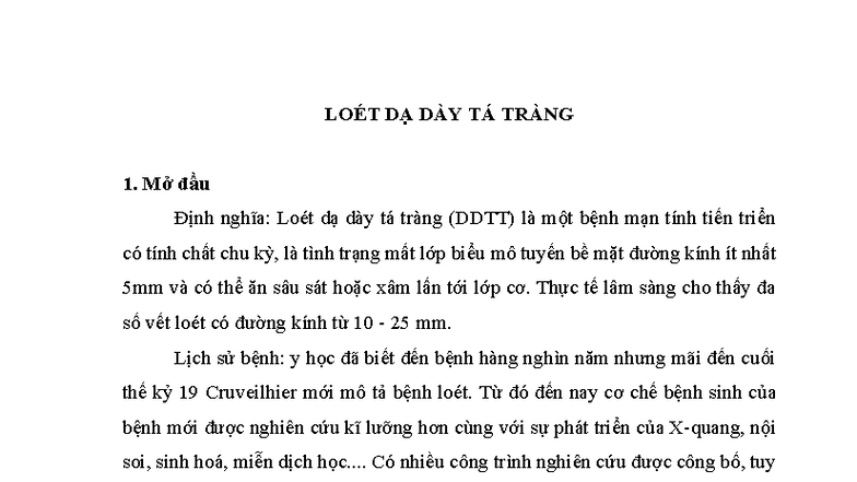 Tài liệu học tập lâm sàng: Loét dạ dày tá tràng (DDTT) PDF - Studocu