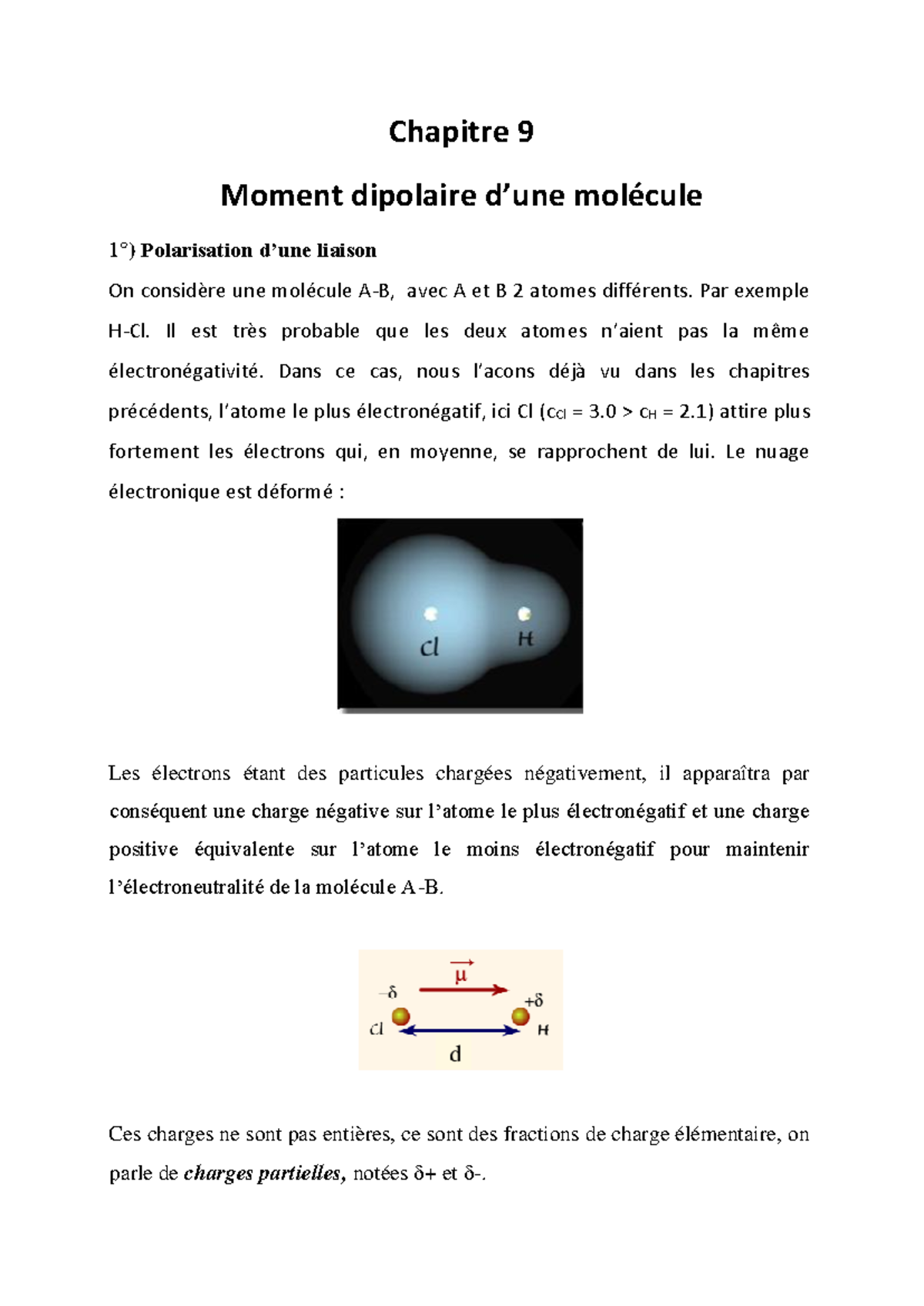 Ch100 MPCI Chapitre 9 Concepts de Moment Dipolaire et Polarité Studocu — free download